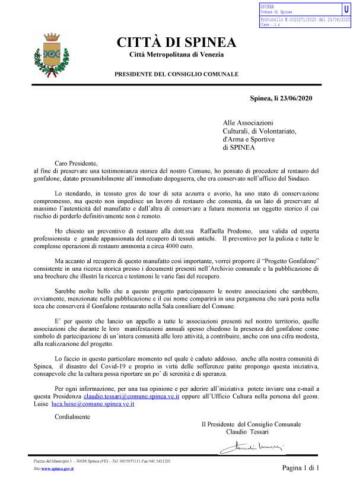 1 33 2020 lettera Presidente Consiglio per restauro gonfalone